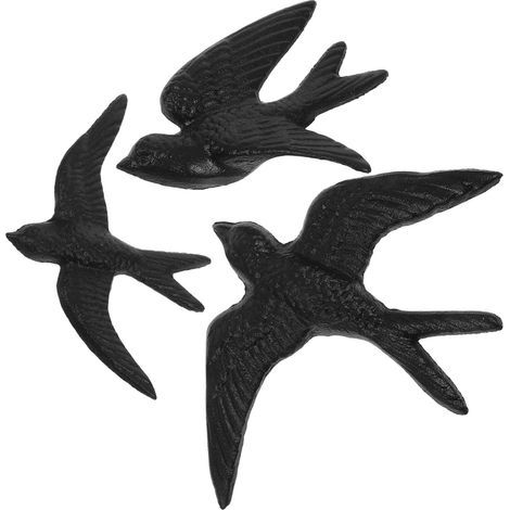 3 PièCes Hirondelles En MéTal Suspendues, Hirondelle Extérieure, Hirondelle Murale, Blackbird Metal Wall Decoration, Utilisé Pour La Décoration Murale, Protection Antirouille, Noir (1/5)
