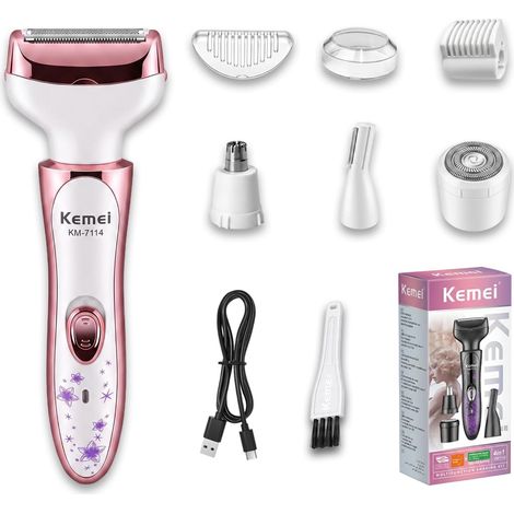 Rasoir Electrique Sans Fil Femme 4-en-1, Rouge  6500 RPM, IPX4 Anti-éclaboussures, Rasoir Corps pour Visage, Aisselles, Jambes, Bras et Maillot (1/5)