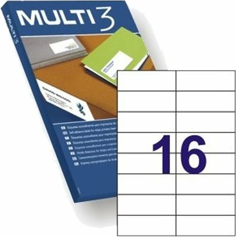 MULTI 3 4708 - Etiquetas Adhesivas para Impresión, Inkjet Laser y Fotocopiadoras - Medida 105 x 37 Mm, Pack de 100 Hojas (1/2)