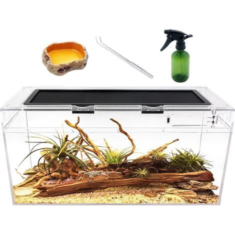 Terrarium, 50 x 25 x 20 cm, mit Belüftung, Moskitonetz und Schiebetür, geeignet für Reptilien und Amphibien (1/5)