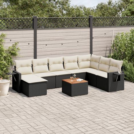 Salon de jardin 9 pcs avec coussins noir résine tressée vidaXL (1/5)