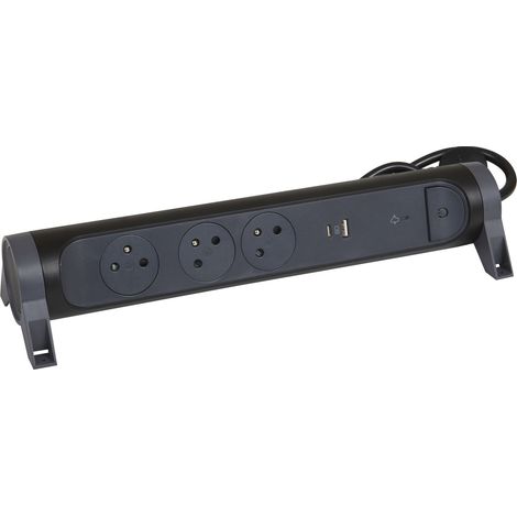 Legrand - Rallonge 3x2P+T Surface, inter, parafoudre, USB A+C et cordon 1,5m - noir/gris (1/3)