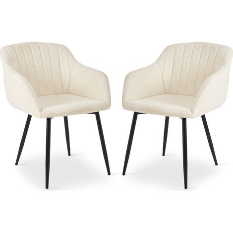 Dining chairs with armrests and lumbar support, sturdy metal frame, modern minimalistic design for living room, kitchen and bedroom - Set of 2 - white-Chenille