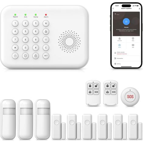 4G + WiFi Alarme Maison sans Fil Intelligent, 13 Pièces, Systèmes Sécurité pour la Maison avec APP, Capteurs de Fenêtre et de Porte, Détecteur de Mouvement, Télécommande (1/5)