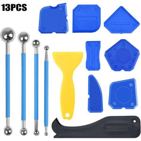 13 Pieces Finition de Joints Silicone et Lisseurs de Joints Outils d'étanchéité à Cadres, Kit d'Outil de Scellage et de Calfeutrage pour Salle de Bain Cuisine (1/5)