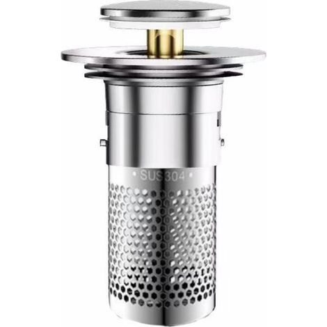 Two-part sink drain plug with removable filter, bathroom sink plug with hair filter. (1/5)