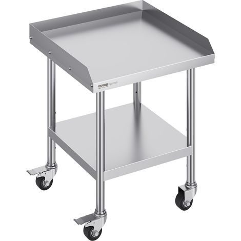 Table de Travail en Acier Inoxydable 61x61x75,2 cm, Table de Préparation des Aliments avec 4 Roues, Dosseret à 3 Côtés, Meuble de Rangement des Aliments, pour Cuisine Restaurant Bar Hôtel Maison (1/5)