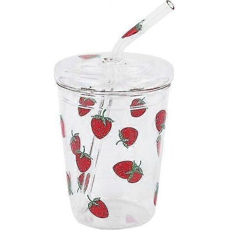 Glasbecher mit Strohhalm und Deckel, wiederverwendbare 300-ml-Glaswasserflasche für Kaltgetränke und Kaffee (1/5)
