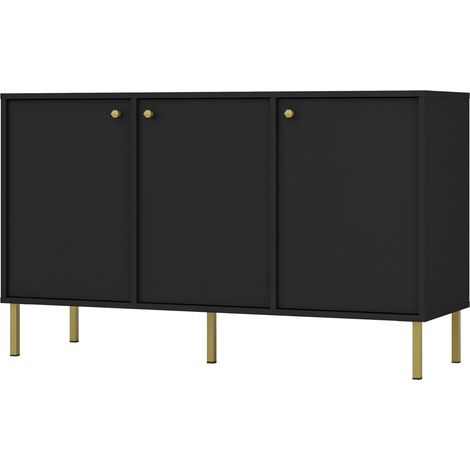 Selsey OKTIO Buffet 3 portes avec pieds dorées -125 cm - graphite noir