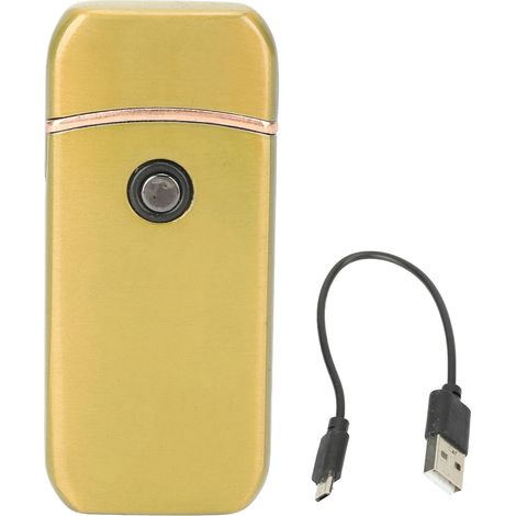 Briquet électrique d'extérieur coupe-vent sans flamme, rechargeable par USB double face, doré (1/5)