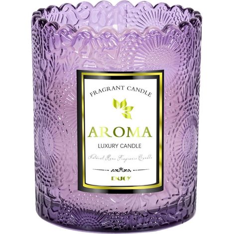 Bougie parfumée Lavande dans un verre violet, cire de soja, 30h de combustion, cadeau pour Elle & Lui (1/5)