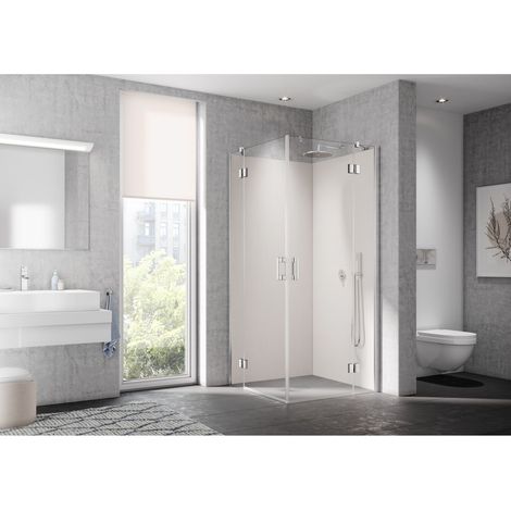 Kermi LIGA demi-pièce d’angle à droite ETR 750 x 2000mm noir soft verre trempé transparent (1/2)