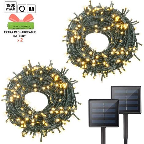 2 guirlandes lumineuses solaires, 200 LED par pièce, 22,9 m, étanches, 8 modes, pour jardin et extérieur