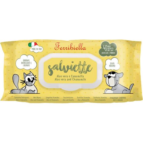 Salviette aloe vera e camomilla idratanti e rinfrescanti per cani e gatti: 1 pz