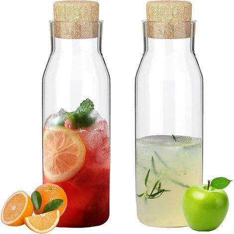 Carafe à eau en Verre Avec Liège Naturel, Bouteille 1,2L, Couvercle, Pichet en verre, Convient pour Les Jus de Fruits Glacés, le Lait, le Vin, le thé Aux Fruits (1/5)