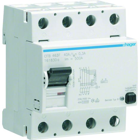 Interrupteur différentiel 4P 63A 300mA type B HAGER CFB463F (1/3)