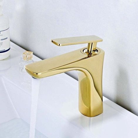 Moderne Einloch-Waschtischarmatur mit Wasserfall-Design, Warm- und Kaltwasser, Chromgold - KZQ