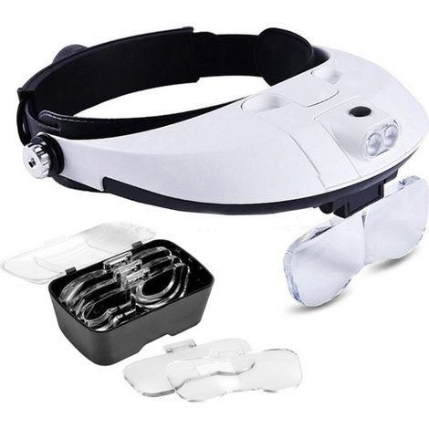 Loupe frontale - Éclairage frontal à 2 LED - 5 niveaux de grossissement avec lentilles interchangeables (1/5)