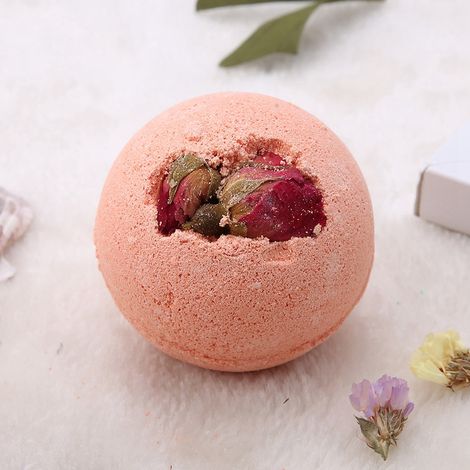 Bombe de bain à l'huile essentielle, fleurs séchées, aromathérapie hydratante, rose rose, spa, lot de 2, relaxation et douceur. (1/5)