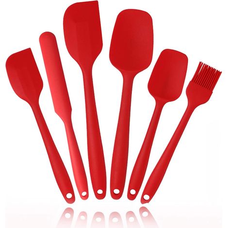Spatule En Silicone - Résistant Jusqu'à 230 °C - Âme En Acier Inoxydable - Design Sans Jointure - Pour Cuisson Pâtisserie Et Barbecue - Lot De 6 Pièces (1/5)
