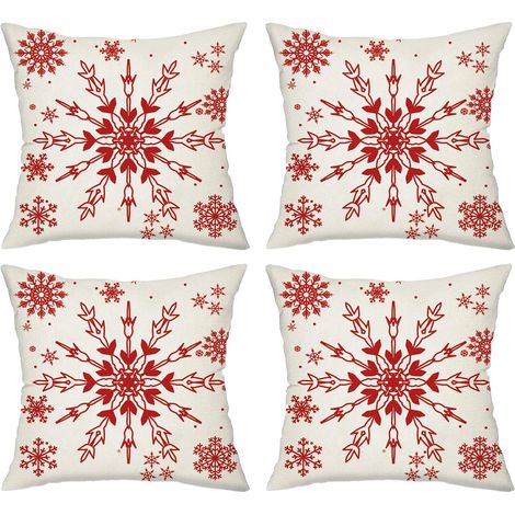 Housse De Coussin Noel - Motif Sapin Renne Flocon De Neige - Lin Respirant 45x45 Cm - 4 Pièces (1/5)