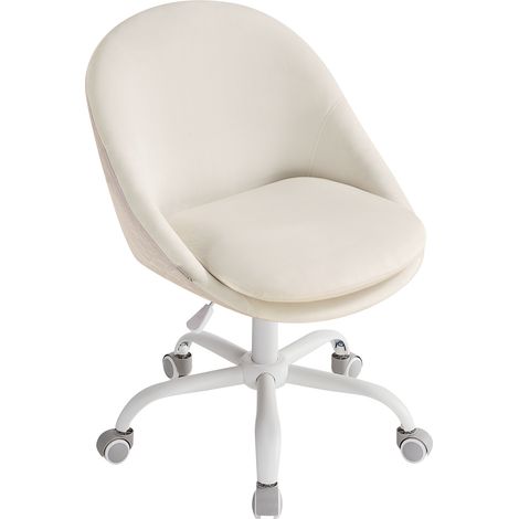 Chaise de Maquillage, avec Face Avant en Velours, Chaise de Bureau, Rembourrage en Mousse, Hauteur Réglable, Blanc (1/5)
