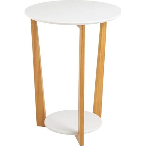 Table d'appoint - JUANIO - Table à café blanc/chêne naturel - Diamètre 45 cm - Hauteur 60 cm - Rond (1/5)