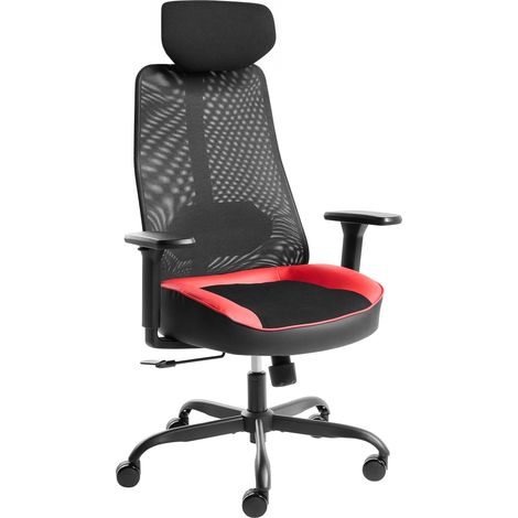 Gaming Office Chair Black and Red Mesh Swivel Base Adjustable Height Armrests Headrest Home Office Modern STRYKE (1/5)
