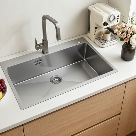 VEVOR Einbauspüle Einzelbecken, 85 x 45 x 19 cm, Edelstahl-Küchenspüle im Landhausstil, Küchenspüle für Geschirr, Wohnmobil, Vorbereitungsküche, Waschküche und Bar, Spülbecken mit Siebkorb (1/5)