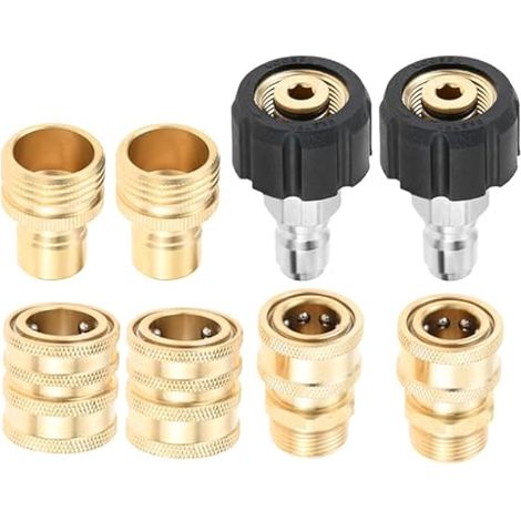 M22-14mm vers 3/8 pouce raccord rapide, jeu de 8 adaptateurs pour nettoyeur haute pression, raccords rapides 3/4 à 1/2 pour pistolets, tuyaux et robinets de jardin, 5000 PSI