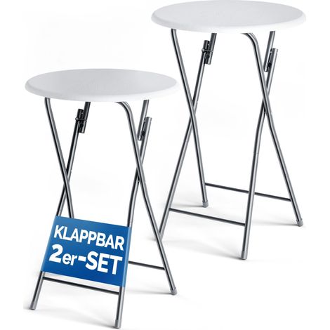 CASARIA® Stehtisch 2er Set Klappbar Höhe 110cm Ø 60cm Beistelltisch Klapptisch Bartisch Cocktail Holz Marmor Esstisch Rund Hochtisch Garten Gartentisch weiß  Weiß Holzoptik (1/5)