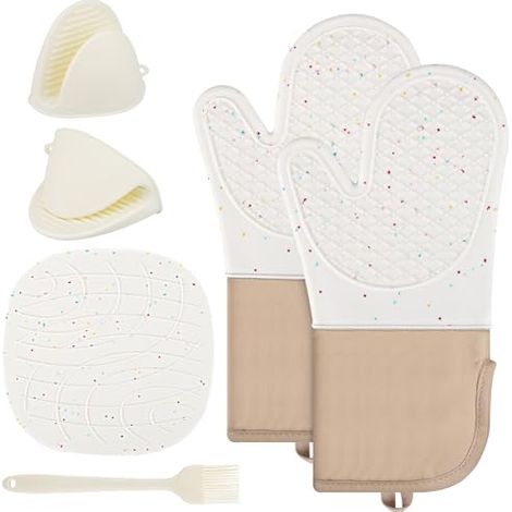 Guanti da forno, presine, set di 6 guanti da cucina in silicone, resistenti al calore fino a 230°C - per barbecue, grigliate, cottura al forno e cottura al forno