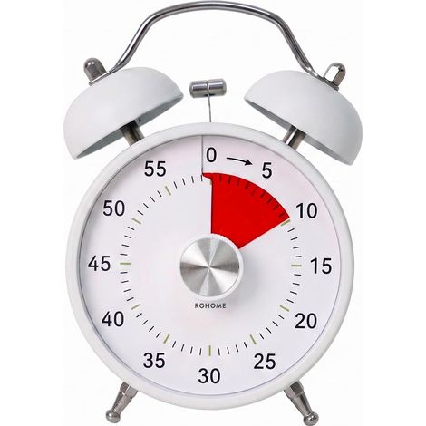 Minuteur Visuel 60 Minutes, Minuteur Analogique avec Double Alarme Sonore, Silencieux pour École, Études, Cuisine et Bureau, Blanc (1/5)
