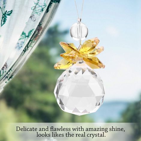 Suspension en cristal K9 transparent jaune, pendentif prisme solaire, déco mariage et Noël, ornement de fenêtre lumineux, cadeau festif. (1/3)