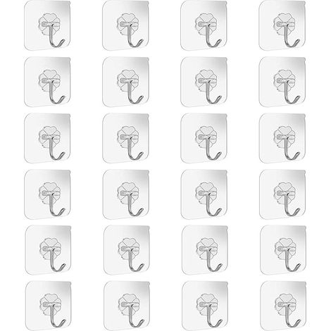 Lot de 24 crochets muraux et de plafond adhésifs et résistants pour salle de bains et cuisine, 10 kg (max), avec crochets en acier inoxydable, sans clous, pour serviette de bain (1/5)