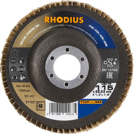 RHODIUS LSZ FB, 10 Stück, 115 mm, Korn 120, Fächerschleifscheibe (1/3)
