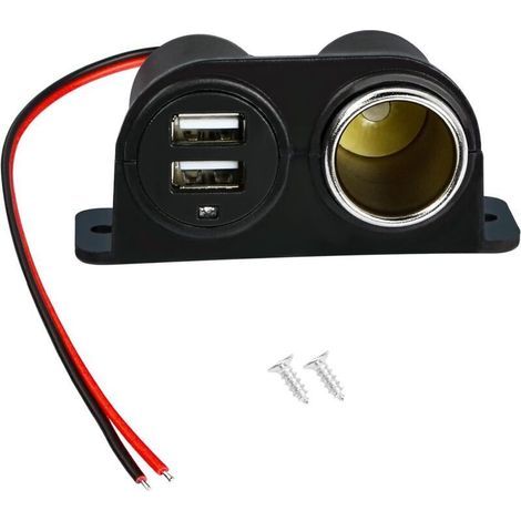 Prise allume cigare USB 12 V, répartiteur allume-cigare avec double prise d'alimentation USB et lumière LED, pour voiture, camion, camping-car, téléphone, port USB, etc. (1/5)