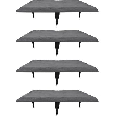 Lot de 4 pas japonais carrés gris en résine de polypropylène résistants aux intempéries avec 16 piquets 39.3 x 39.3 cm déco jardin pelouse extérieur (1/5)