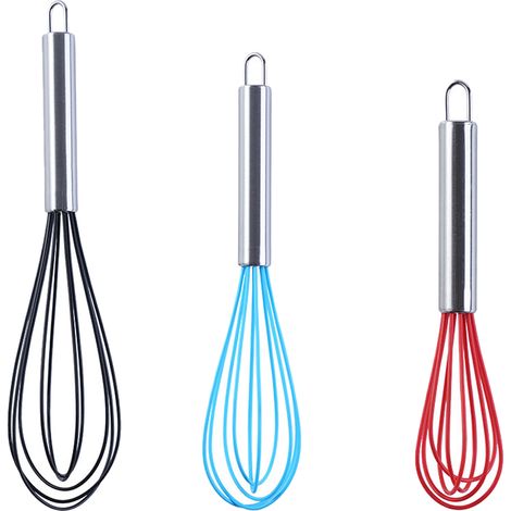 Fouet En Silicone - Acier Inoxydable Résistant À La Chaleur - Pour Mélanger Battre Et Cuire - Lot De 3 Tailles (1/5)
