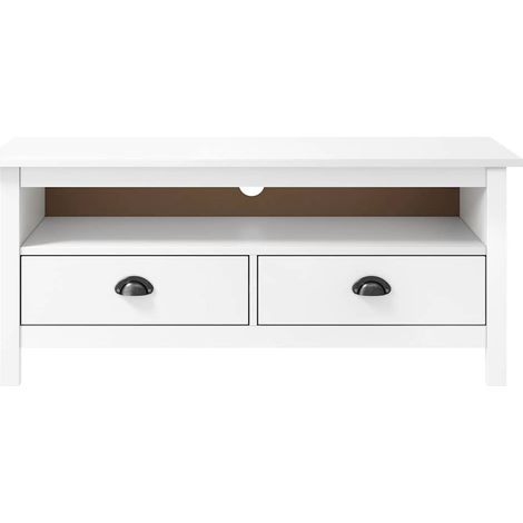 Meuble TV, Étagère TV, Meuble de Salon, Hill Range Blanc 110x40x47cm Bois de pin solide OIB7545E (1/4)