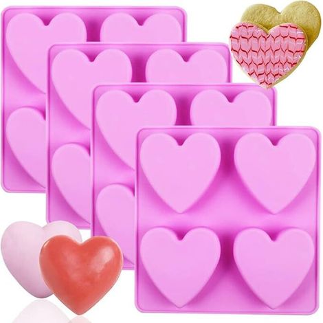 Moules à savon en silicone, 4 PCS Coeur Moules en silicone Coeur Silicone DIY Savon Moules pour savon rose (1/4)