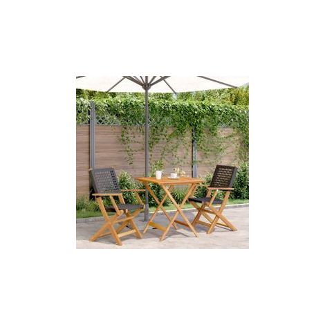 Ensemble de bistro 3 pcs noir résine tressée et bois massif (1/5)