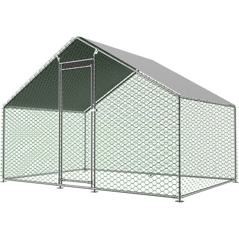 Parc pour poules 303x200x200 cm en métal gris, sécurisé et facile à monter pour extérieur FloraGrace (1/5)