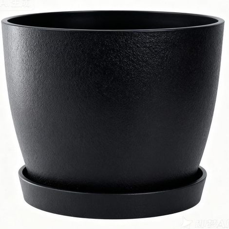 Runder Blumentopf mit Untersetzer, 23 cm, Kunststoff, für Innen & Außen, Schwarz (1/5)