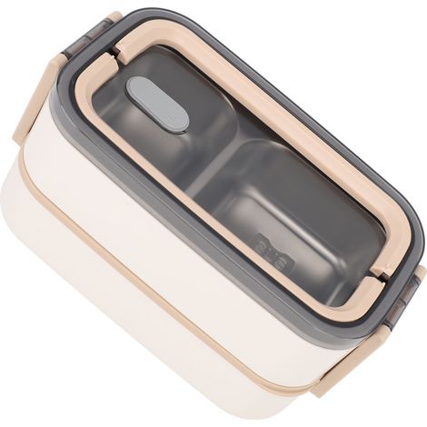 Bento-Box, 2-lagig, 1400 ml, Edelstahl, isoliert, auslaufsicher, mit verschließbaren Fächern, ideal fürs Büro, Khaki (1/5)