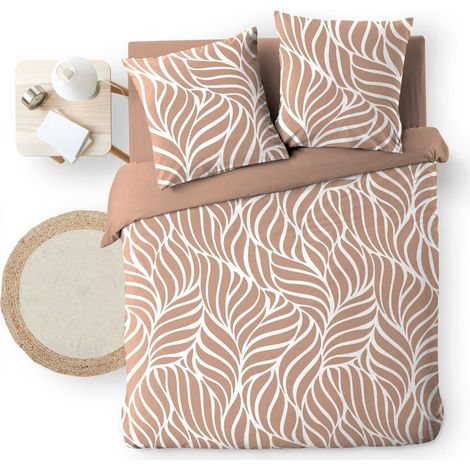 Housse de couette 240 x 220 cm imprimée 57 fils – MORGANEVA Mocha – 2 taies incluses