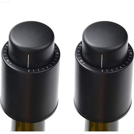 Lot de 2 bouchons sous vide pour bouteilles de vin avec indication du temps, bouchon sous vide pour champagne, bouchon de vin réutilisable pour bouteilles.-AquaForge (1/5)