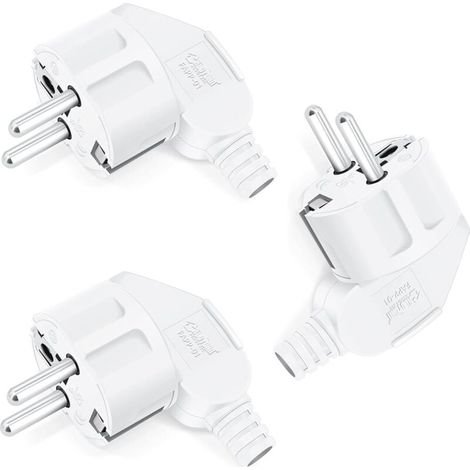 3 x fiches Schuko, 250 V (16 A), fiche de sécurité avec manchon anti-pli, fiche Schuko en plastique, incassable, durable, peut être utilisée pour des câbles de 8-10 mm (blanc) (1/4)