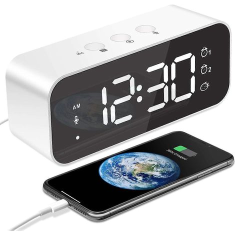 Réveil numérique intelligent avec double alarme, luminosité réglable, station de chargement USB, alarme extra forte avec fonction snooze, humidité et température