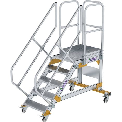 Günzburger Steigtechnik Escalier à plate-forme 45° mobile Largeur de marche 0,6 m 5 marches aluminium strié - 600765
